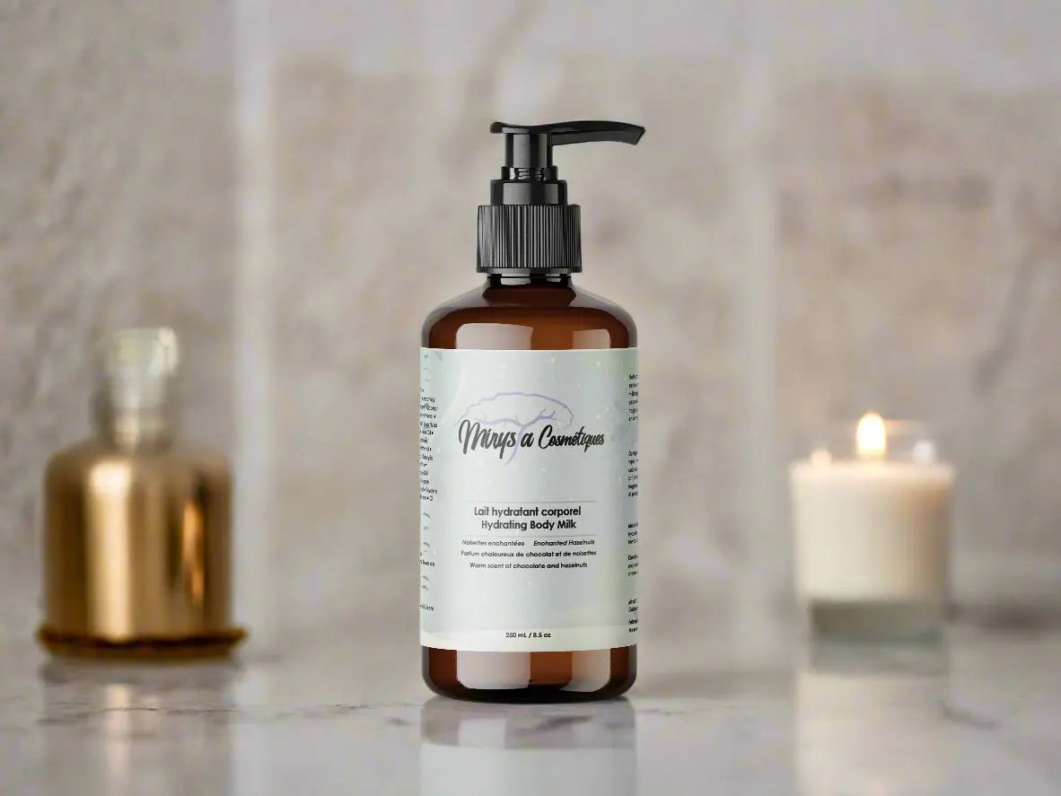 Enchanted Hazelnuts natural body milk pump bottle with warm fragrance